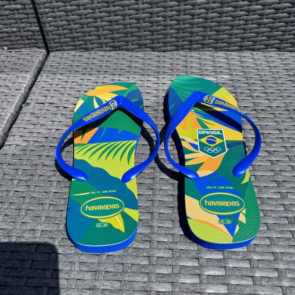 Havaianas Brazil Olympic Team Floral Flip Flop Slipper Blue Green Womens Size 13 - Picture 4 of 9